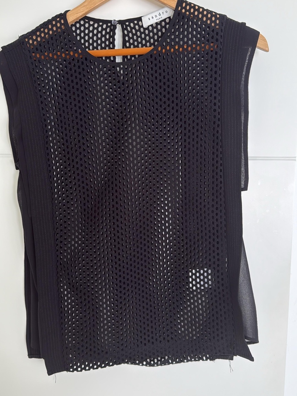 Sandro Black Open Mesh Sleeveless Top